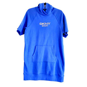 DKNY Sport Logo Women's Hoodie Dress Kangaroo Pocket Blue Sz XS NWT $79